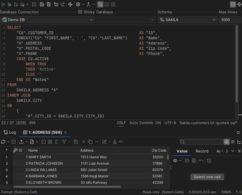 Testing the query in Query Builder