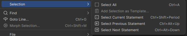 Screenshot of the Select Statement sub-menu
