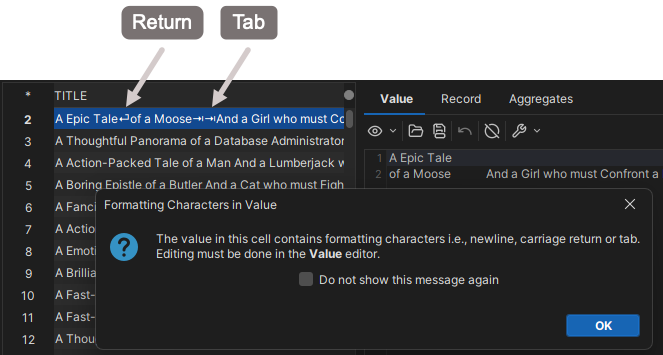 Warning when trying to edit control characters