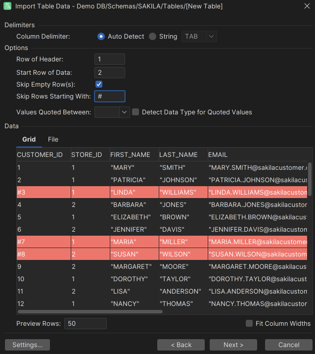 Screenshot of the CSV Format Page in DbVisualizer