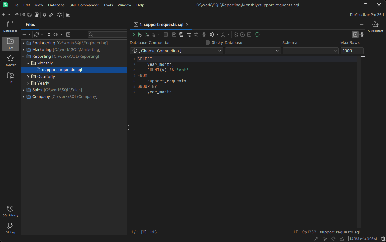 Using the Files tab in DbVisualizer