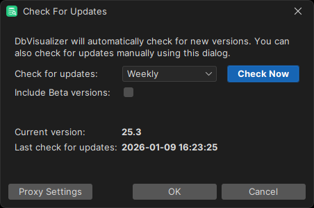 DbVisualizer update settings