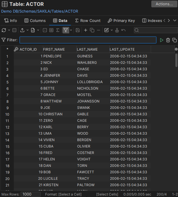Screenshot of the process of editing data in a database table