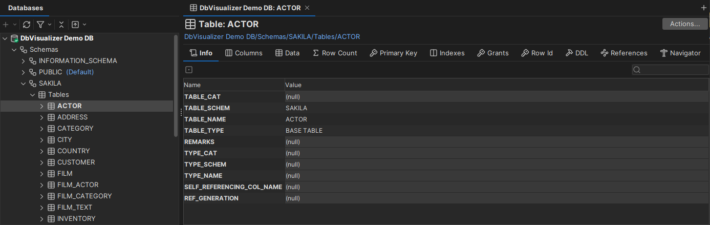 Database table view interface