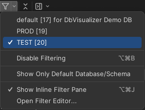 Switching between filter sets in DbVisualizer
