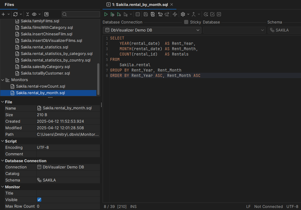 DbVisualizer Monitored Query Setup Screenshot