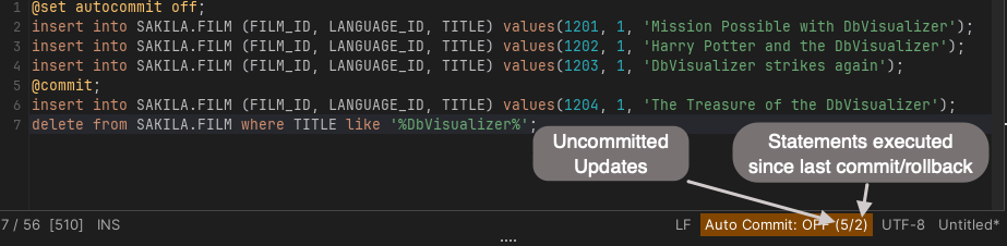 Screenshot of the Auto Commit indicator in the editor status bar