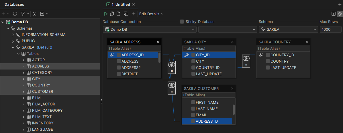 Adding tables in Query Builder