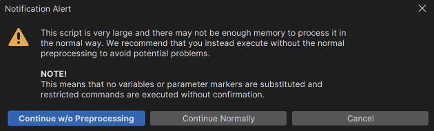 Preprocessing and progress reporting option in DbVisualizer for large scripts