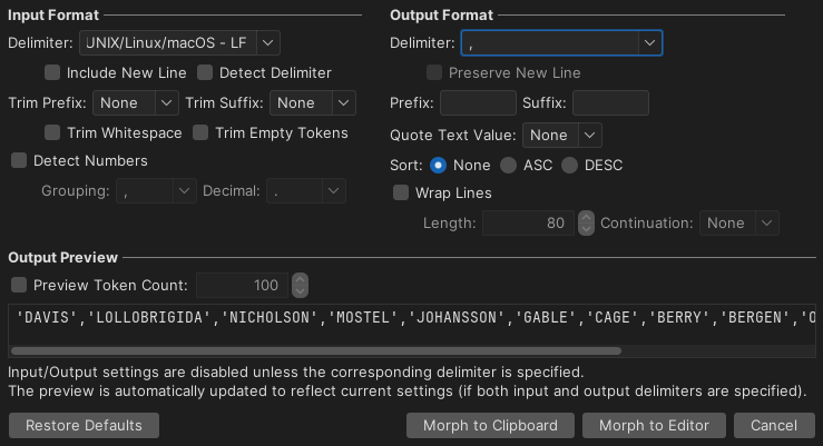 Output preview