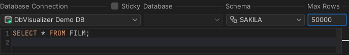 SQL Commander toolbar in DbVisualizer