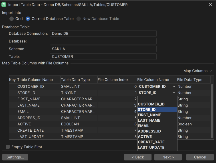 Screenshot of Database Table Columns in DbVisualizer