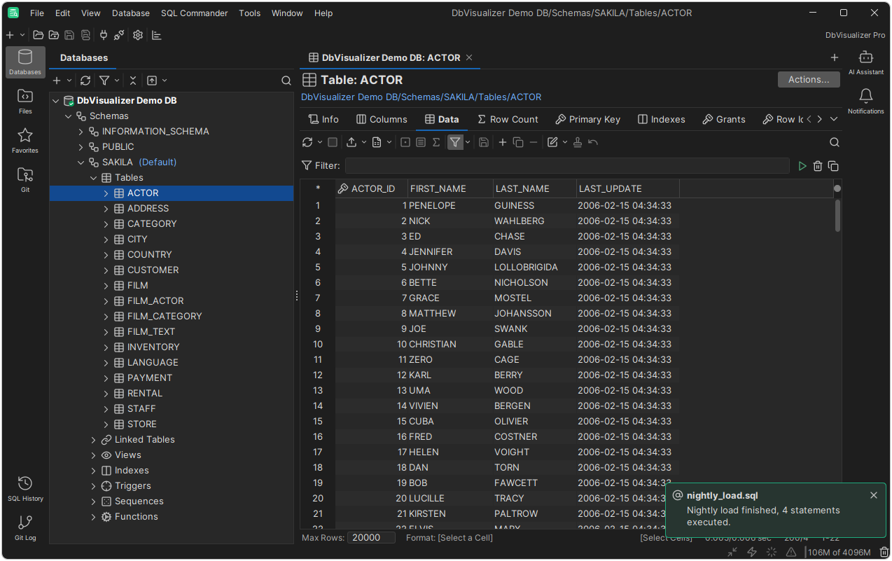 A notification shown over the DbVisualizer main window