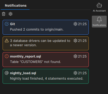 Notifications view in the right sidebar