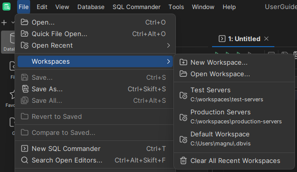 Workspace Menu