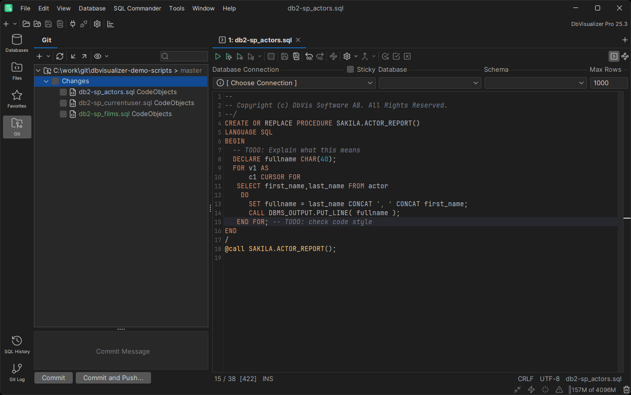 Overview of the Git tab in DbVisualizer
