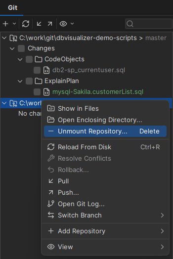 Unmount repository action