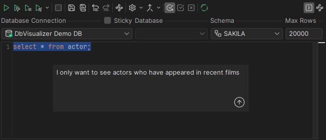 Ask AI Assistant in SQL Commander