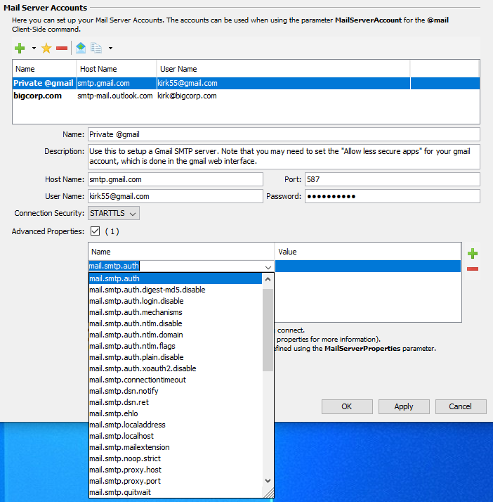 11.0 mail server accounts