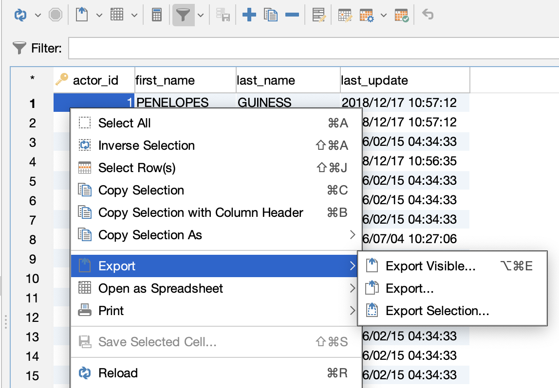 Right click export