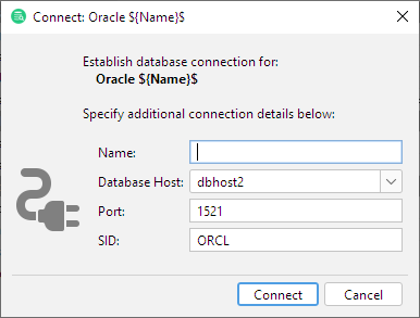 A screenshot of the connect dialog using predefined variables.