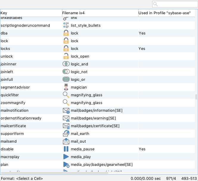 Screenshot showcasing available database profile icons
