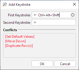 Screenshot of conflict detection in key binding settings on DBVisualizer