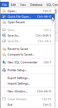 Screenshot showing DBVisualizer menu items and tooltips