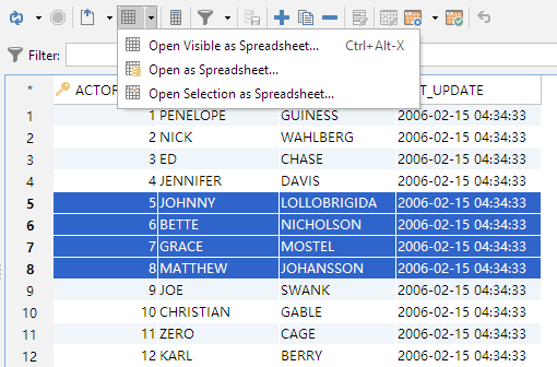 DbVisualizer grid data options