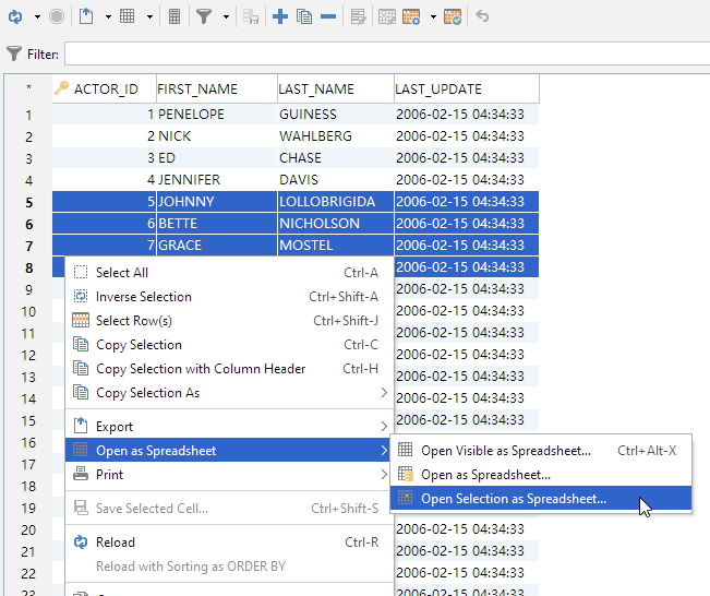 Difference between 'Open as Spreadsheet' options