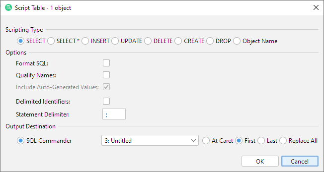 Script Object Dialog in SQL Commander