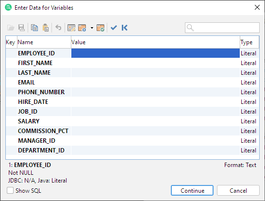 Screenshot showing prompt window for variable insertion
