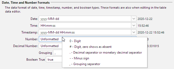 Screenshot of DbVisualizer data format settings