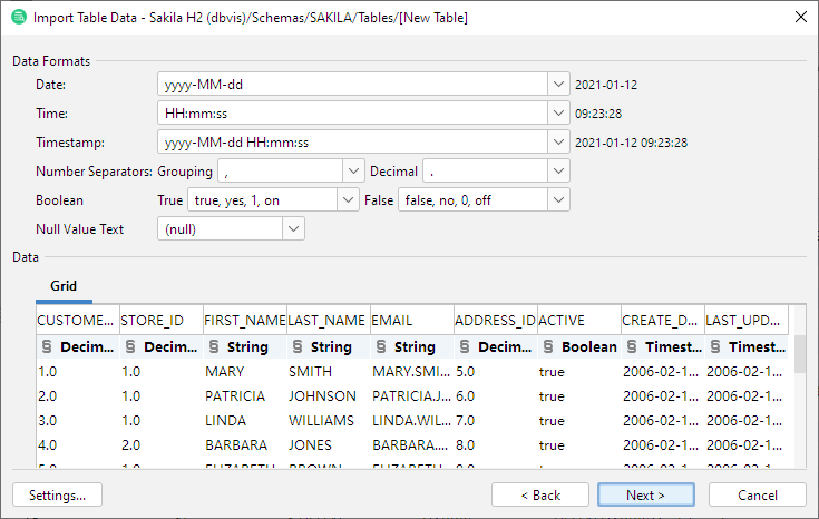 Screenshot of Data Formats page