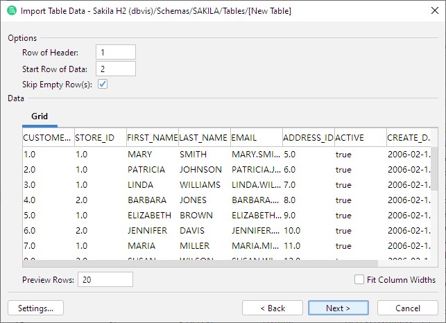 Screenshot of Excel format page