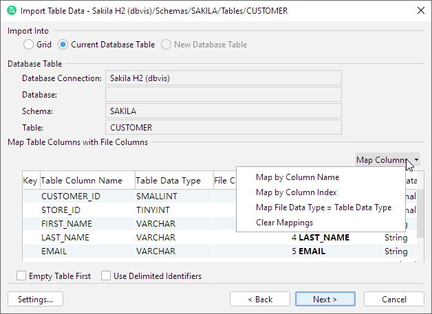 Screenshot of Import Destination with Grid selected