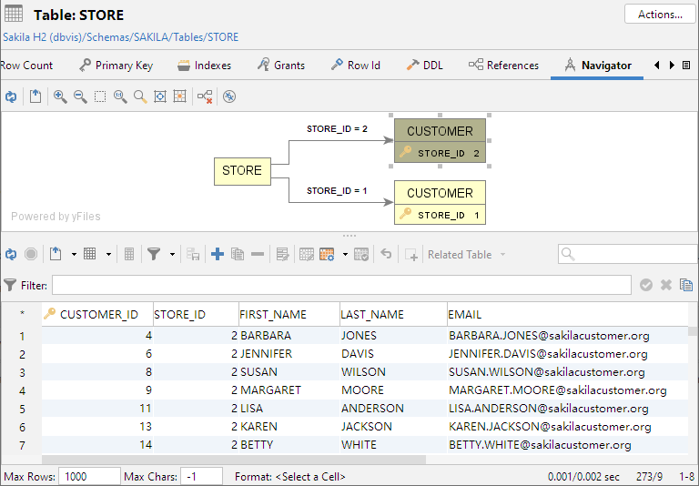 Screenshot of creating navigation cases in DbVisualizer