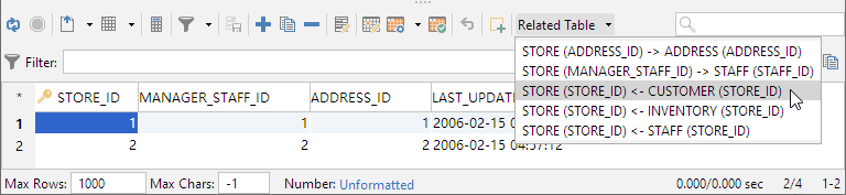 Screenshot of navigating table relationships in DbVisualizer