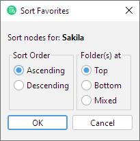 Sort dialog showing sorting criteria for favorites