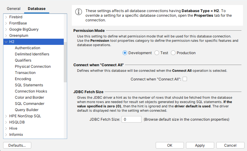 Tool Properties tab in DbVisualizer