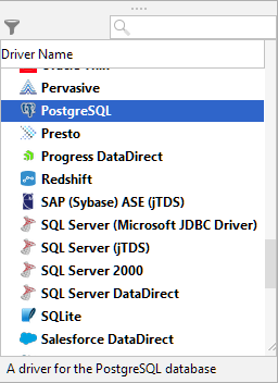 Pop up window to select driver for your database