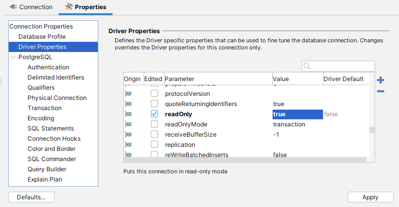 Screenshot of Driver Property settings