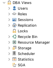 Screenshot demonstrating an example of an Oracle DBA sub-tree interface in DbVisualizer