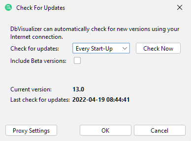 Help Menu in DbVisualizer to Check for Updates