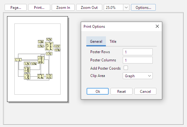 A preview of the print setup for a graph in DbVisualizer.