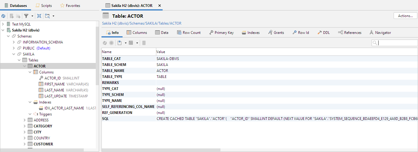 Screenshot of Database Object View tab