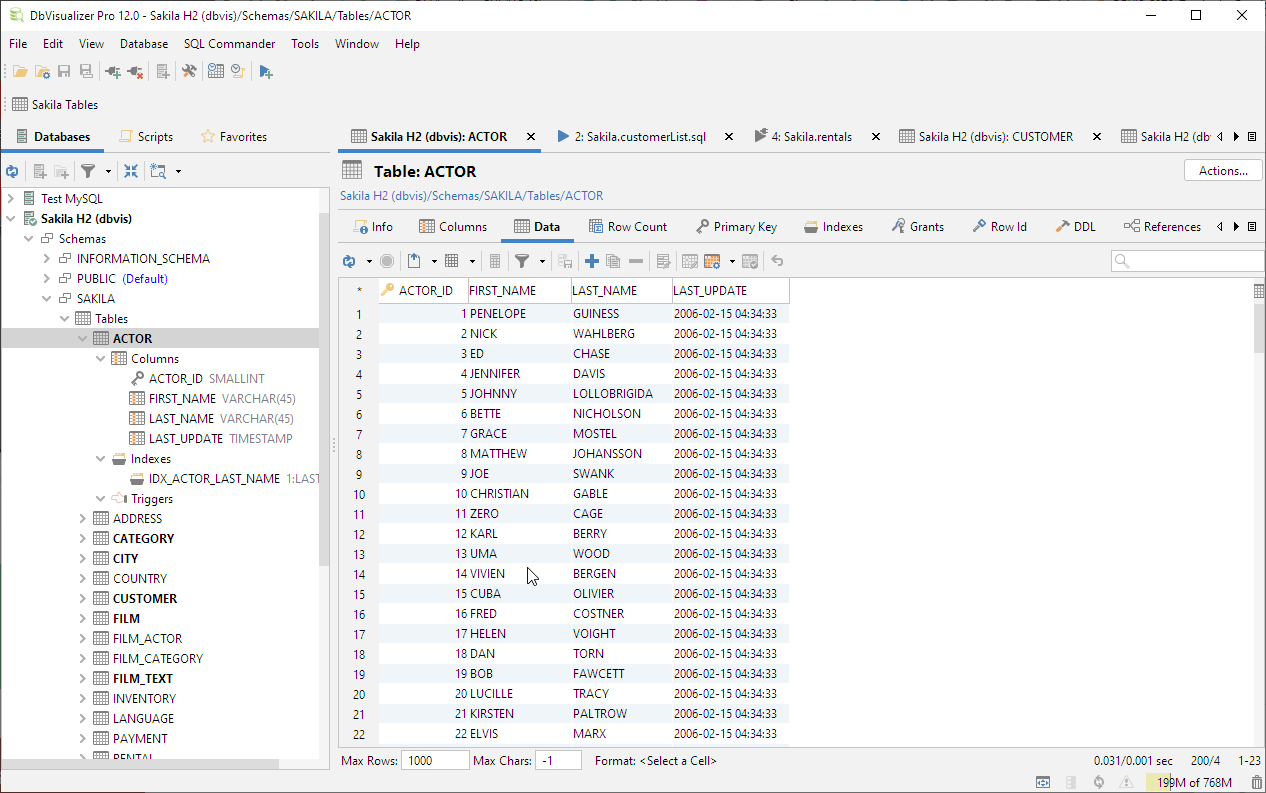 Snapshot of DbVisualizer's main window layout