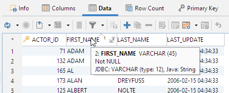 Example of tooltip display in DbVisualizer's GUI