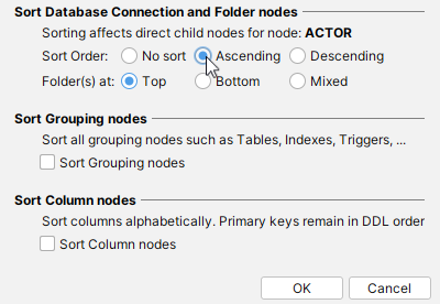 Screenshot of the Databases tab in DbVisualizer
