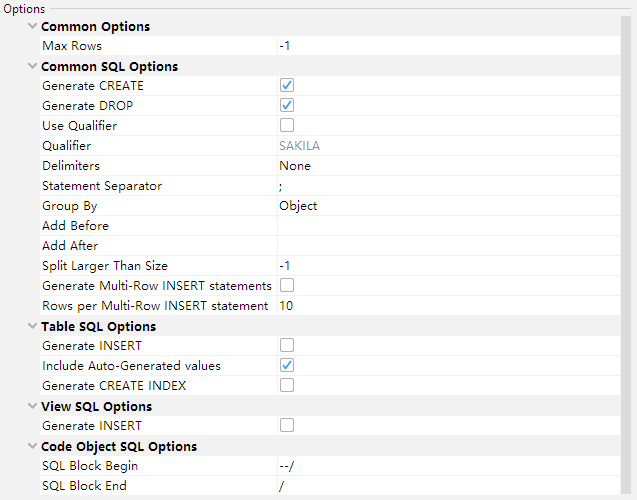 options for SQL